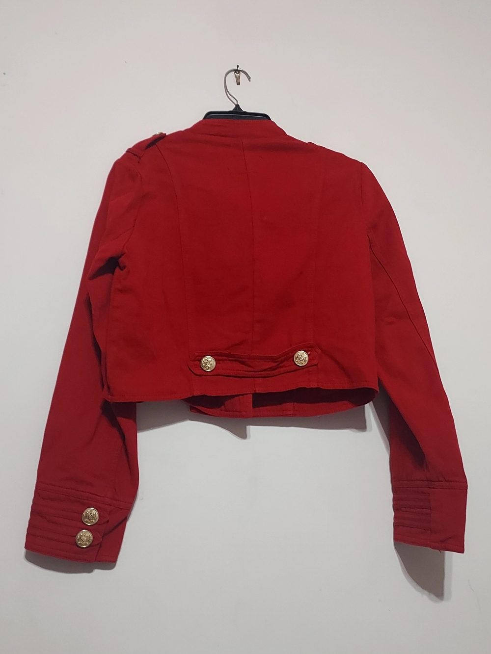 Zara Red Linen Blend Double-Breasted Fitted Cropped Jacket with Gold Buttons M - Picture 10 of 12